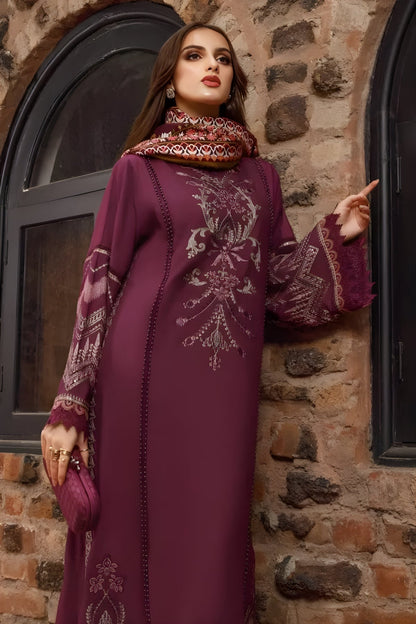 Maria B - 3PC Unstitched Dhanak Embroidered Shirt with Digital Printed Dupatta and Trouser