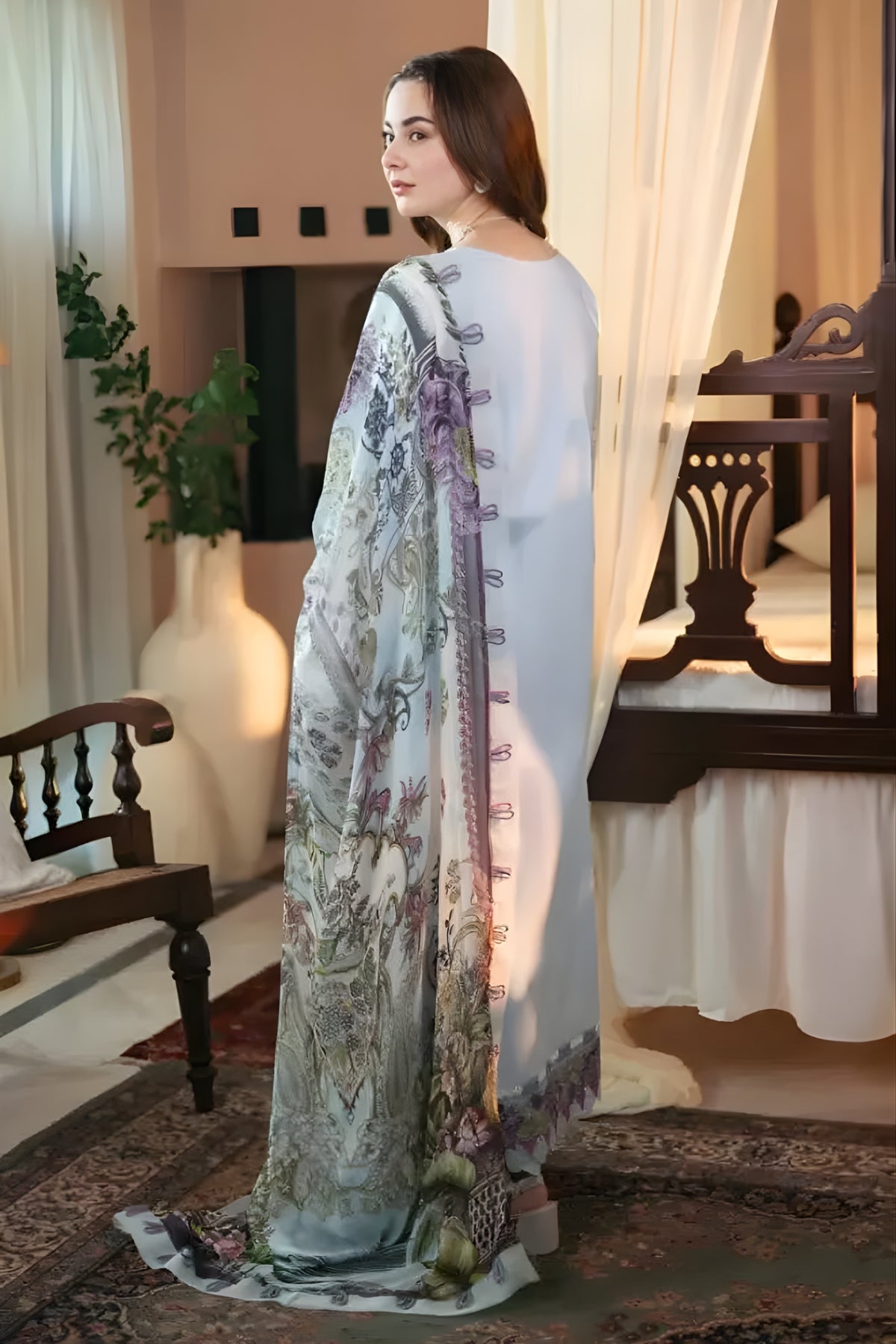 Jade - 3PC Lawn Embroidered Shirt with Printed Chiffon Dupatta (Unstitched)