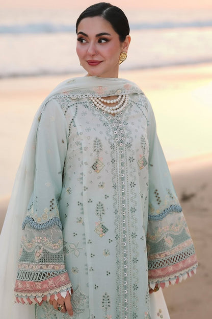Qalamkar - 3PC Unstitched Lawn Embroidered Shirt with Embroidered Khaddi Net Dupatta and Trouser