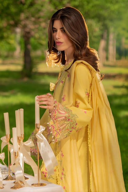 Rang Rasiya - 3PC Unstitched Lawn Embroidered Shirt with Cotton Net Dupatta and Trouser