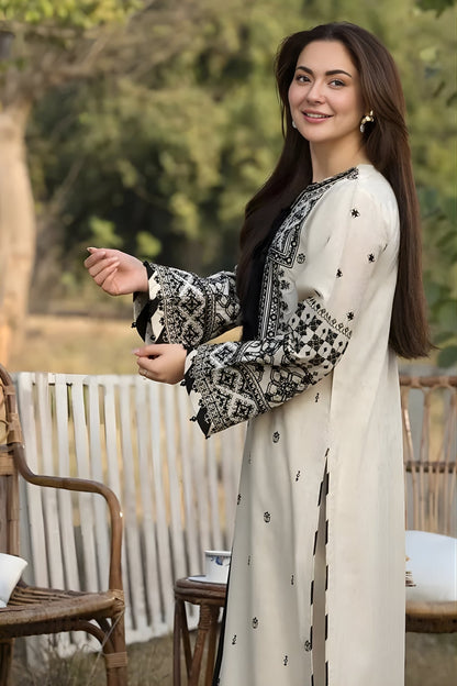 Allys - 3PC Lawn Embroidered Shirt with Embroidered Chiffon Dupatta (Unstitched)