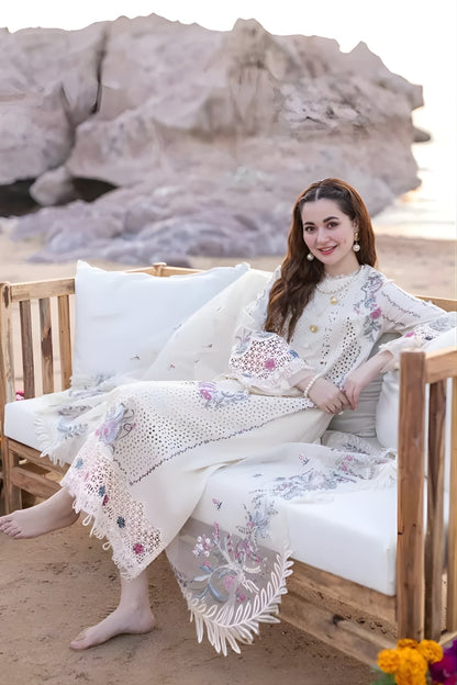 Qalamkar 3PC Unstitched Lawn Chicken Kari Embroidered Shirt with Embroidered Organza Dupatta