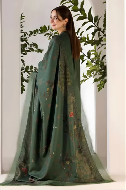 Sobia Nazir - 3PC Unstitched Dhanak Embroidered Shirt with Printed Shawl