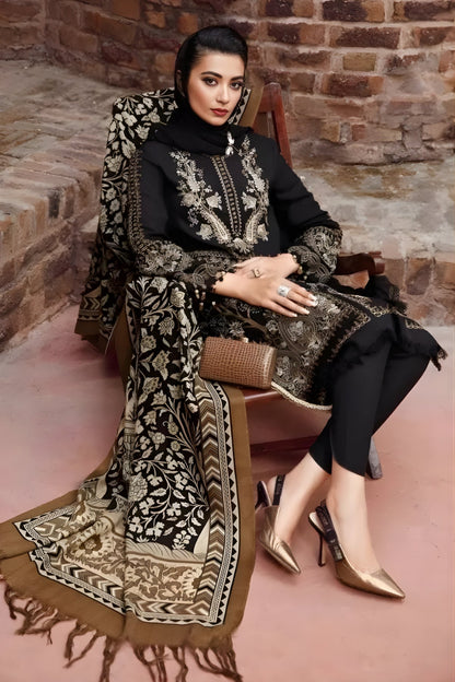 Maria B - 3PC Unstitched Dhanak Embroidered Shirt with Digital Printed Dupatta and Trouser