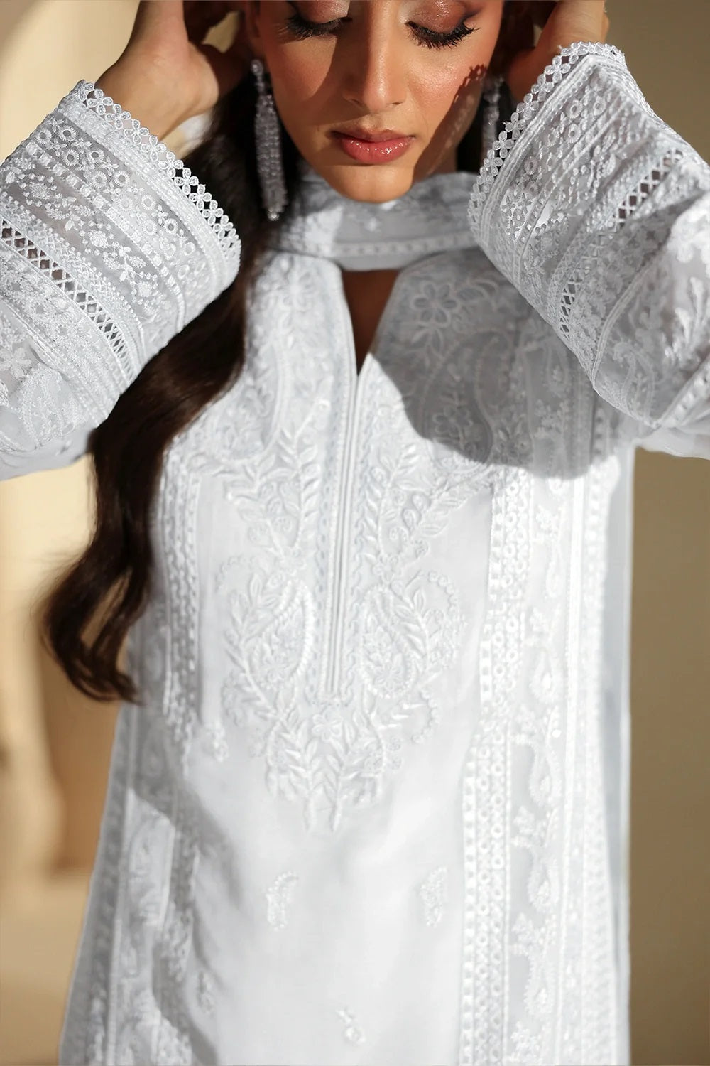 Azure Luxury Embroidered Chiffon 3Pc Unstitched Suit - Ice Serenity