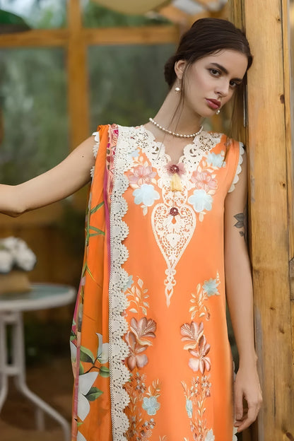 Mushq - 3PC Lawn Embroidered Shirt with Printed Silk Dupatta (Unstitched)