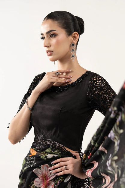 Maria B Luxury Chiffon Embroidered 3Pc Unstitched Suit SF - Black