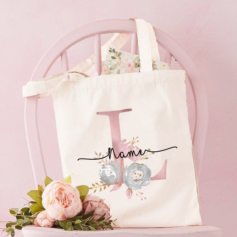 Monogrammed Canvas Bag Women's Letter Print Tote