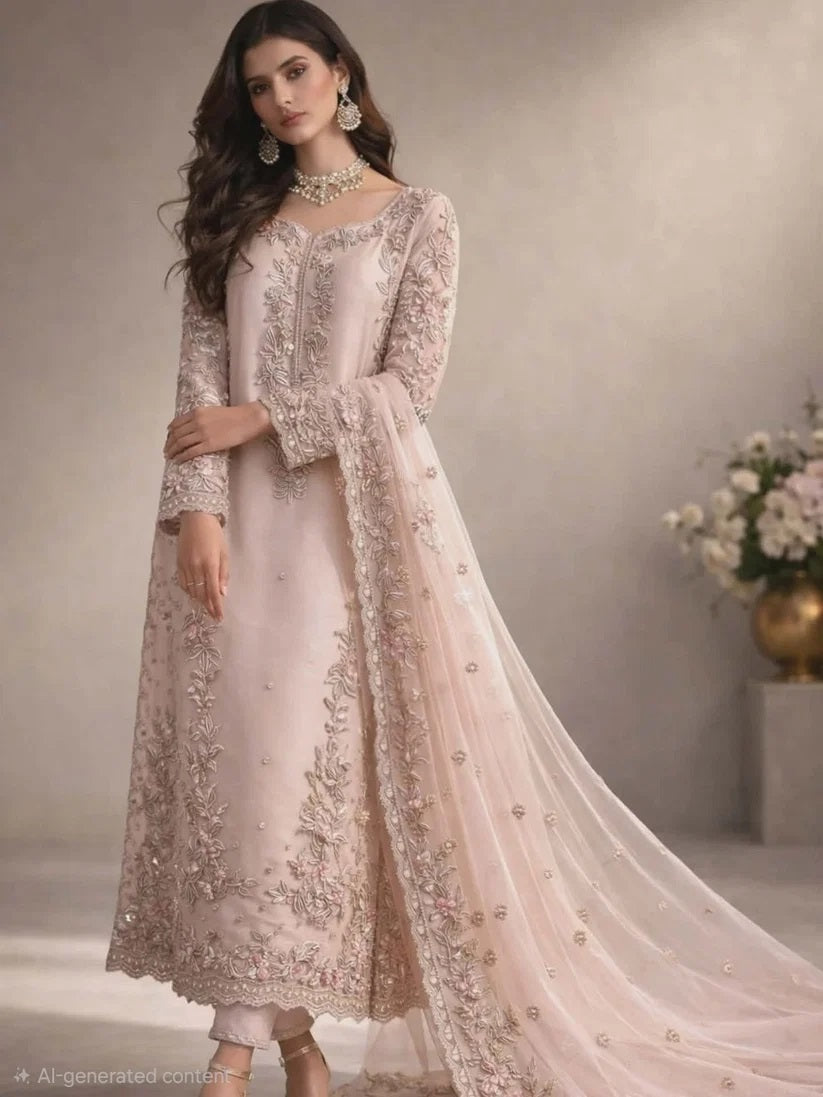 Bisma Noor Luxury Embroidered Raw Silk 3Pc Unstitched Suit - IRAM WAQAS