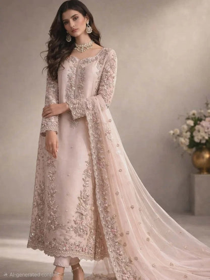 Bisma Noor Luxury Embroidered Raw Silk 3Pc Unstitched Suit - IRAM WAQAS