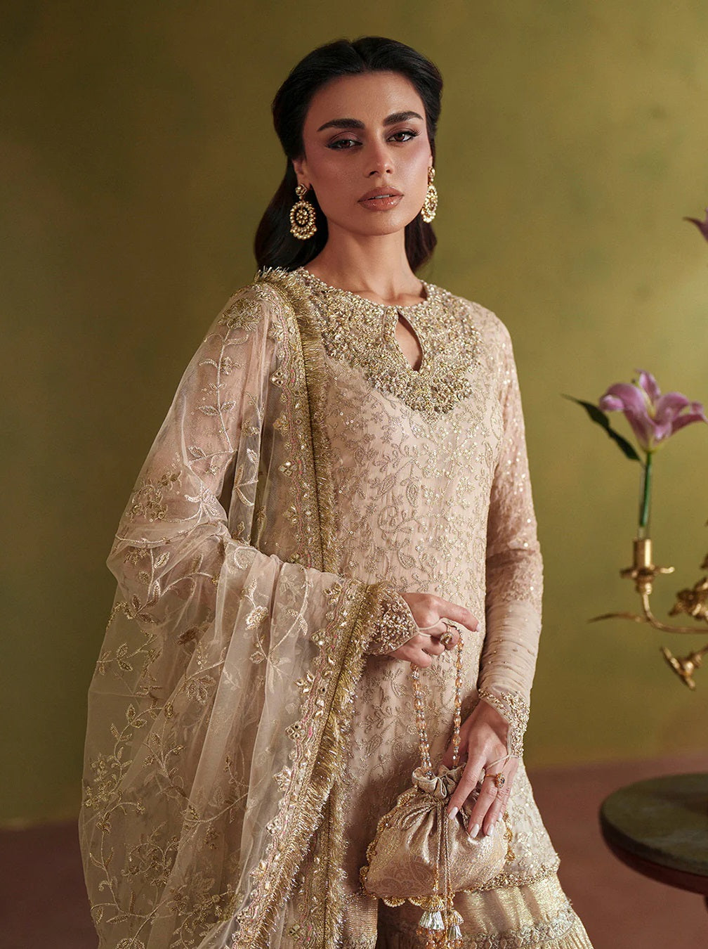 Faiza Saqlain Luxury Chiffon Embroidered 3Pc Unstitched Suit - Asfoureh