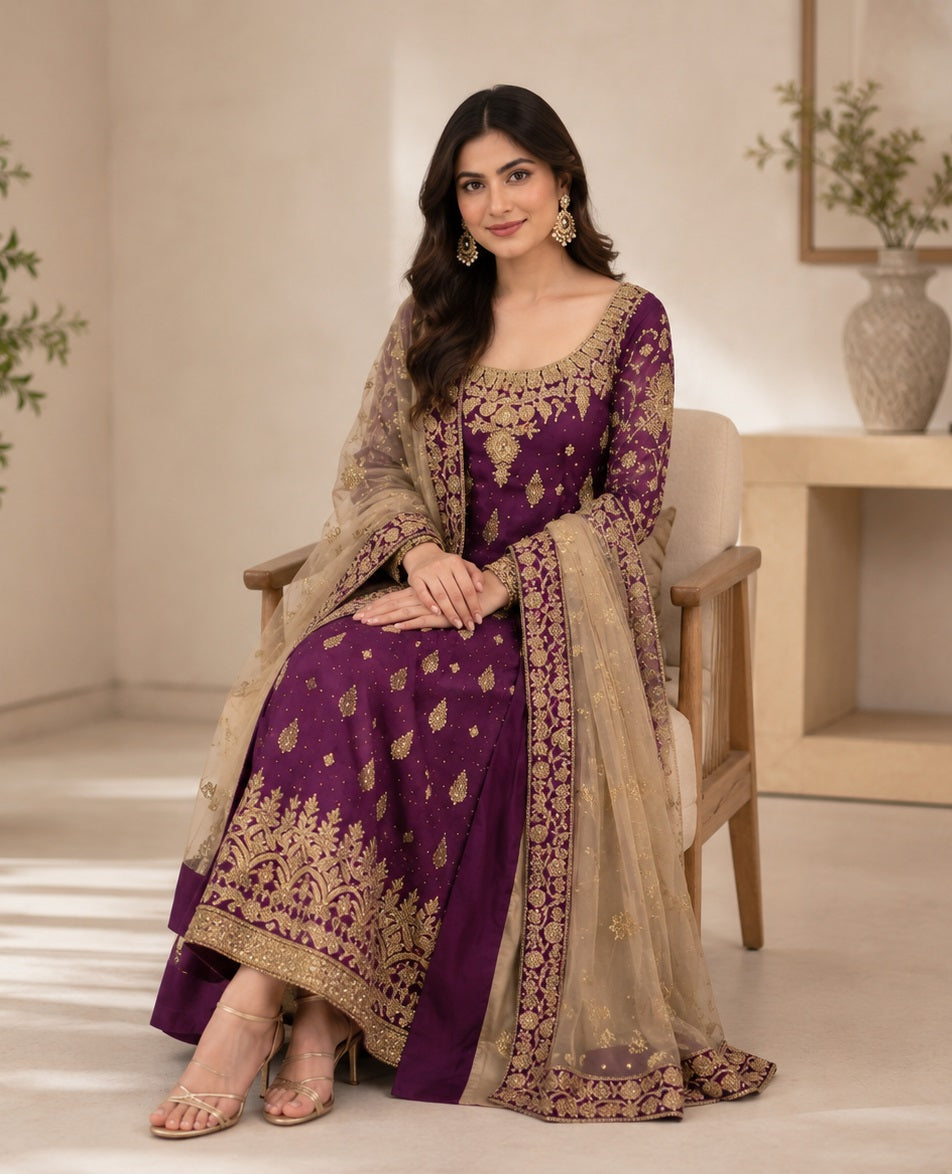 Haris Shakeel Luxury Chiffon Embroidered 3Pc Unstitched
