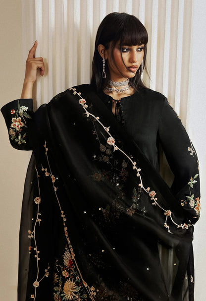 Hussain Rehar Luxury Embroidered Raw Slik Unstitched 3Pc Suit - Sitara Noir