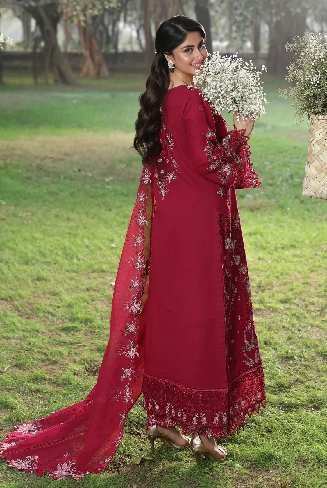 Sardinia - Luxury Lawn Embroidered Unstitched 3 Piece - FLORAL FUCHSIA
