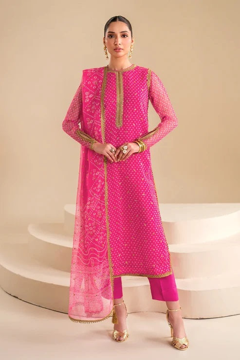 Baroque Pink Luxury Embroidered Chiffon Unstitched 3Pc