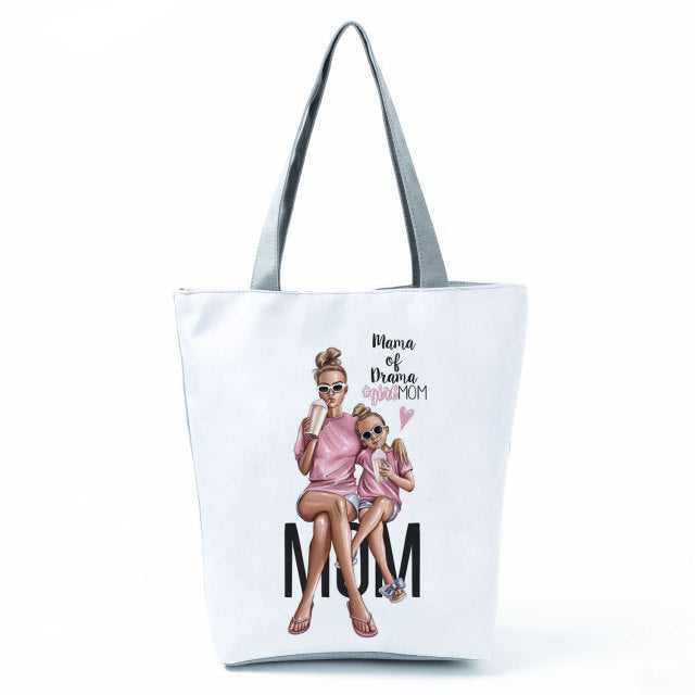 Cute Cartoon Super Mama Print Tote Bag Travel Shoulder