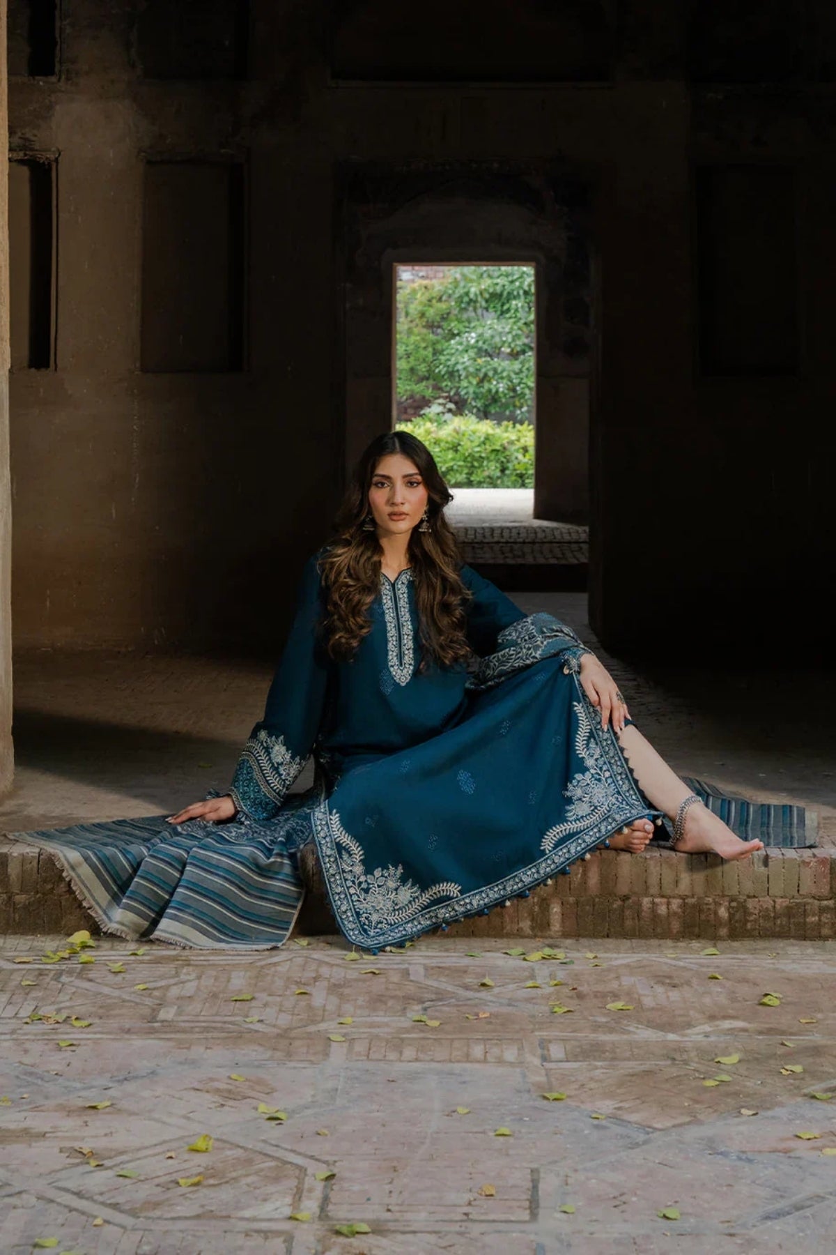 Izel - 3PC Unstitched Dhanak Embroidered Shirt with Digital Printed Twill Pashmina Dupatta and Trouser