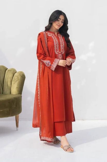 Rozana - 3PC Lawn Embroidered Shirt with Embroidered Chiffon Dupatta (Unstitched)