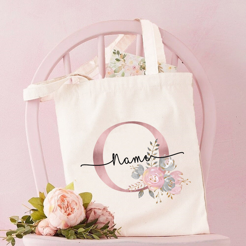 Monogrammed Canvas Bag Women's Letter Print Tote