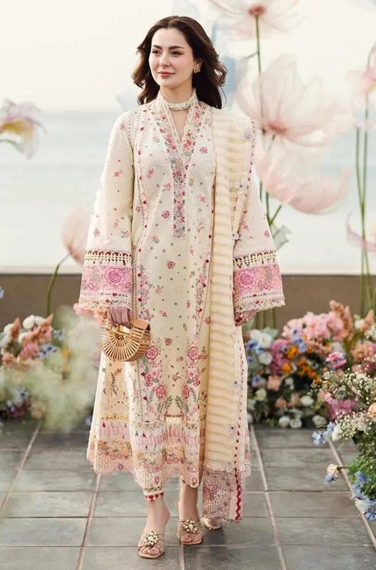3PC Lawn Embroidered Shirt with Embroidered Monar Dupatta (Unstitched)