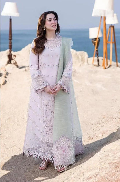 3PC Unstitched Lawn Chicken Kari Embroidered Shirt with Embroidered Slub Net Dupatta