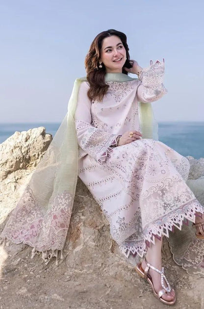 3PC Unstitched Lawn Chicken Kari Embroidered Shirt with Embroidered Slub Net Dupatta