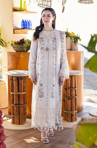 3PC Unstitched Lawn Heavy Embroidered Shirt with Printed Slub Net Dupatta