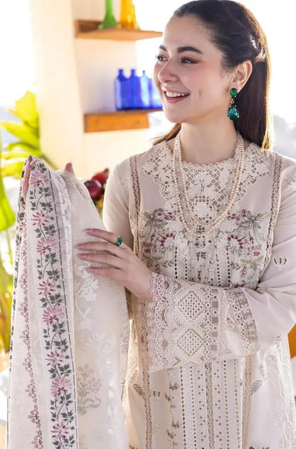 3PC Unstitched Lawn Heavy Embroidered Shirt with Printed Slub Net Dupatta