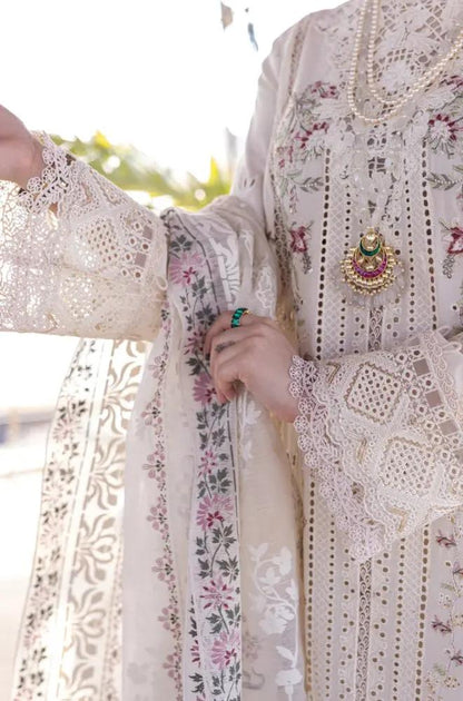 3PC Unstitched Lawn Heavy Embroidered Shirt with Printed Slub Net Dupatta