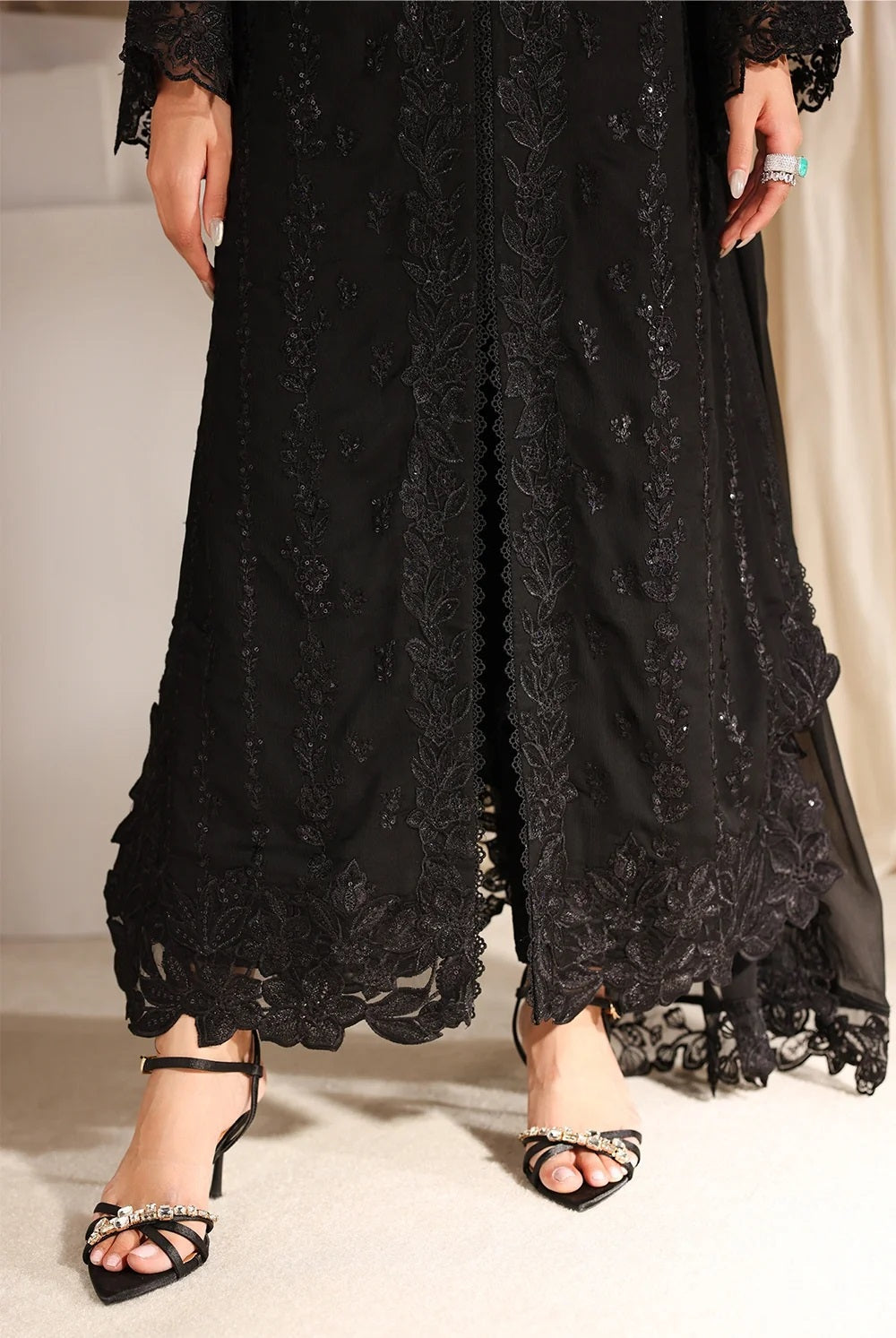 Azure Luxury Chiffon Embroidered 3Pc Unstitched Suit - Black Pearl