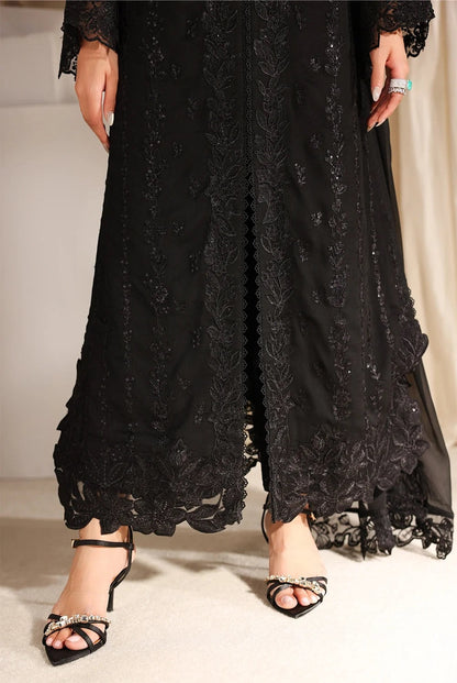 Azure Luxury Chiffon Embroidered 3Pc Unstitched Suit - Black Pearl