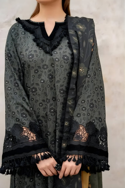 Baroque - 3PC Unstitched Printed Karandi Shirt with Printed Karandi Dupatta and Same Printed Trouser