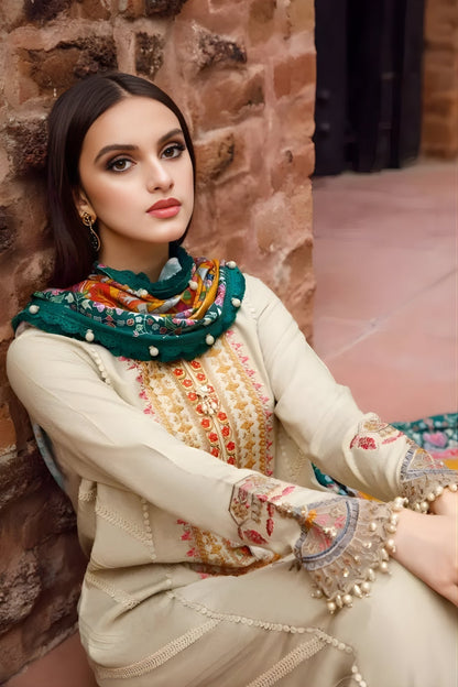 Maria B - 3PC Unstitched Dhanak Embroidered Shirt with Digital Printed Dupatta and Trouser