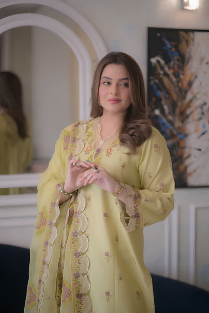 Aneelas - 3PC Unstitched Lawn Embroidered Shirt with Cotton Net Embroidered Dupatta and Trouser