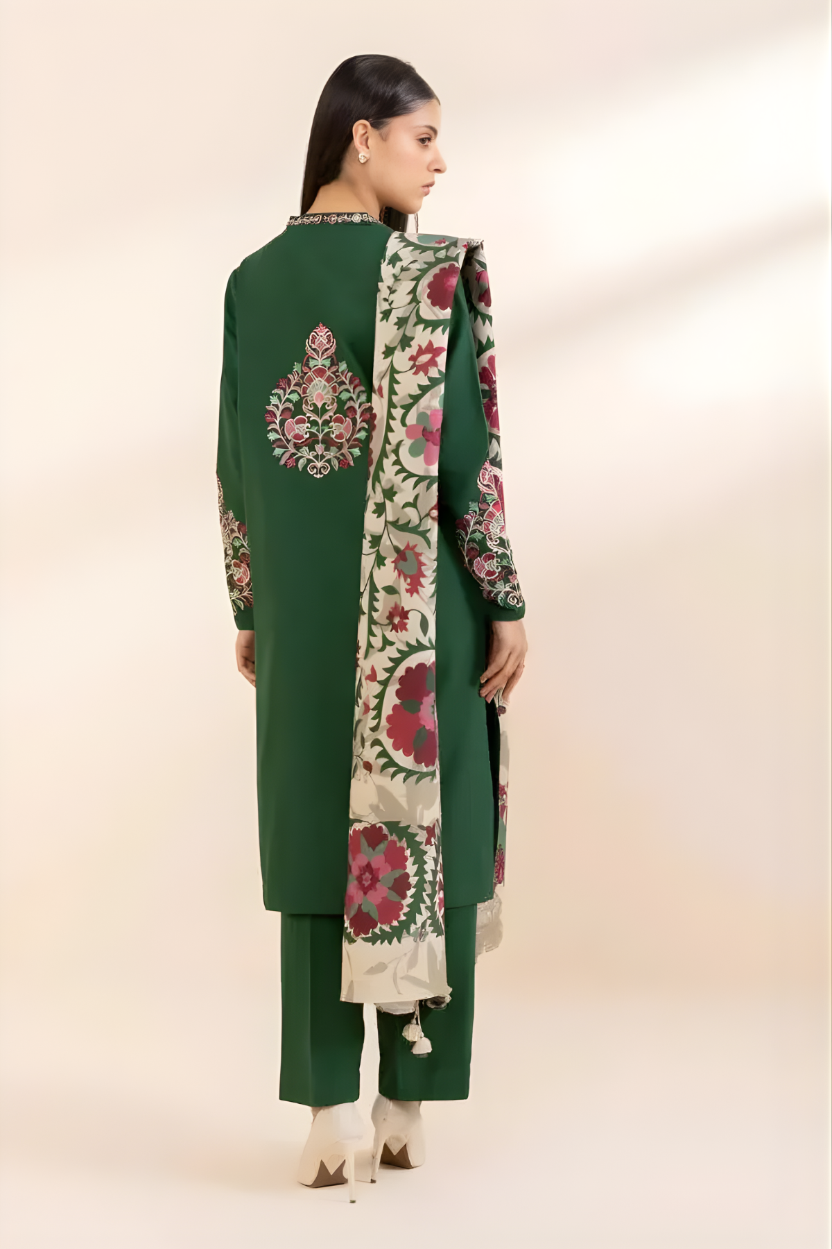 Sapphire - 3PC Unstitched Khaddar Embroidered Front with Digital Printed Dupatta and Trouser