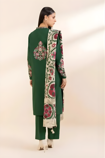Sapphire - 3PC Unstitched Khaddar Embroidered Front with Digital Printed Dupatta and Trouser