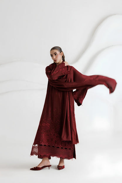 Daria - 3PC Unstitched Dhanak Embroidered Shirt with Dhanak Embroidered Dupatta and Trouser