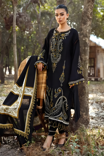Maria B - 3PC Unstitched Dhanak Embroidered Shirt with Digital Printed Dupatta and Trouser