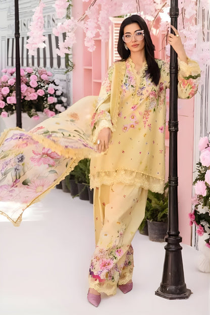 Maria B - 3PC All Over Printed Banadora Lawn Shirt with Printed Voil Dupatta (Unstitched)