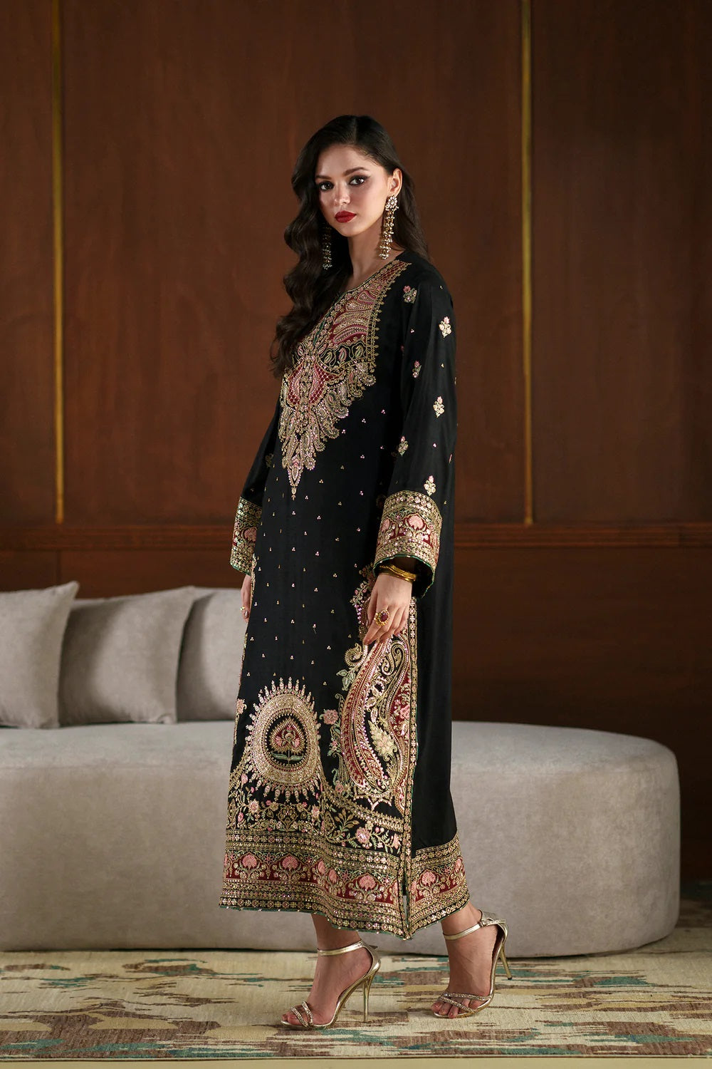 Ethnc Luxury Raw Silk Embroidered Unstitched 3PC Suit - Kaftan
