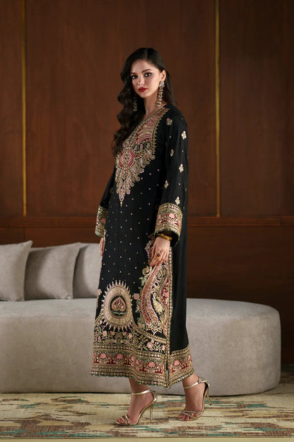 Ethnc Luxury Raw Silk Embroidered Unstitched 3PC Suit - Kaftan