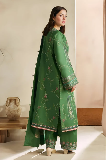 Zara Shah Jahan - 3PC Unstitched Dhanak Embroidered Shirt with Digital Printed Dupatta and Embroidered Trouser