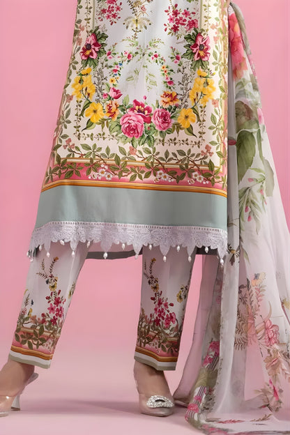 Maria B - 3PC All Over Printed Banadora Lawn Shirt with Printed Voil Dupatta (Unstitched)