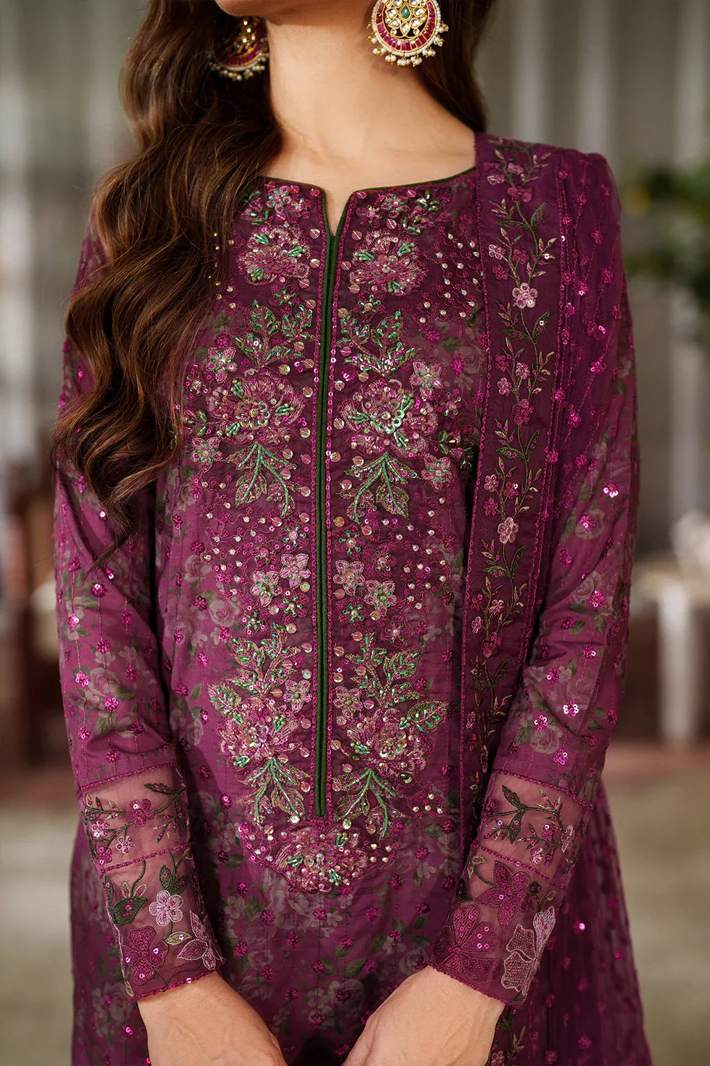 Iznik Luxury Printed & Embroidered Unstitched Lawn Suit Magenta