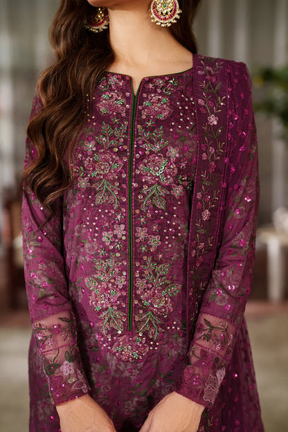 Iznik Luxury Printed & Embroidered Unstitched Lawn Suit Magenta