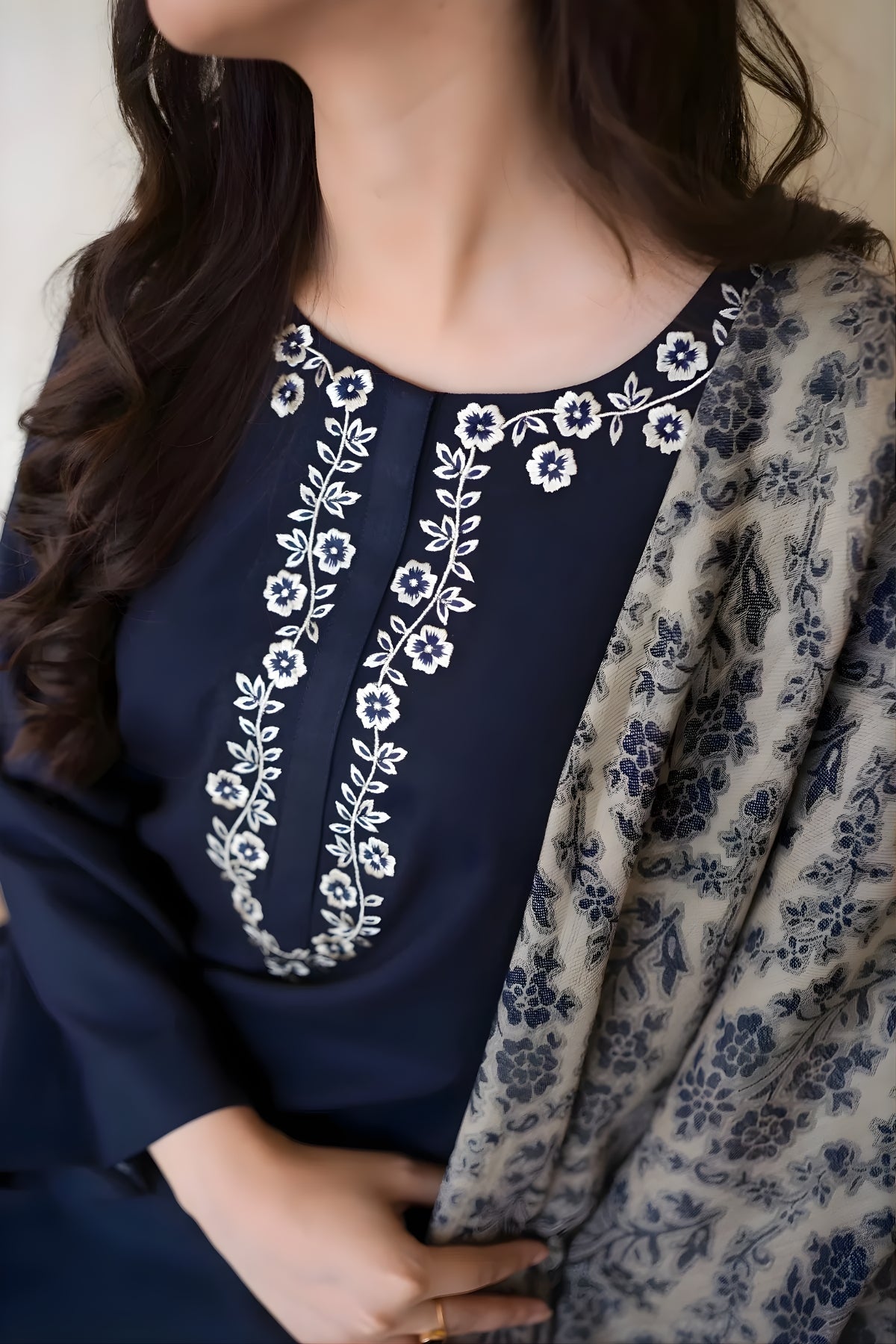 Aisling - 3PC Unstitched Dhanak Embroidered Shirt with Printed Dupatta and Trouser