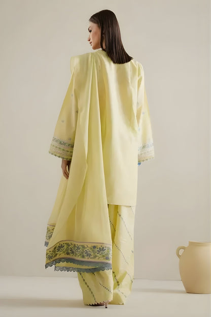 Zara Shah Jahan - 3PC Lawn Embroidered Shirt with Embroidered Khaddi Net Dupatta (Unstitched)