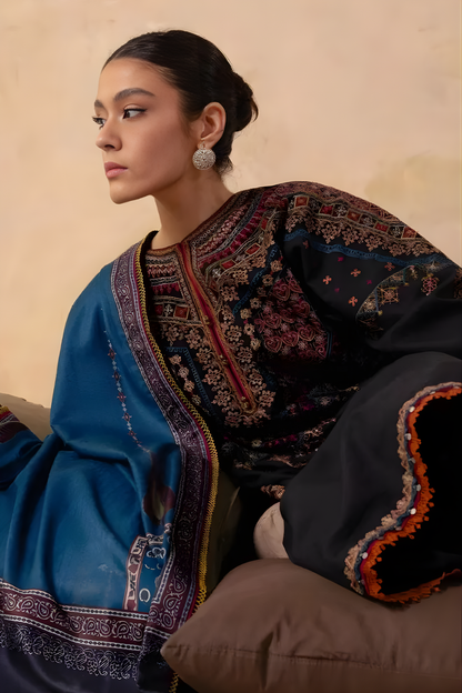 Zara Shah Jahan - 3PC Unstitched Dhanak Embroidered Shirt with Digital Printed Dupatta and Trouser