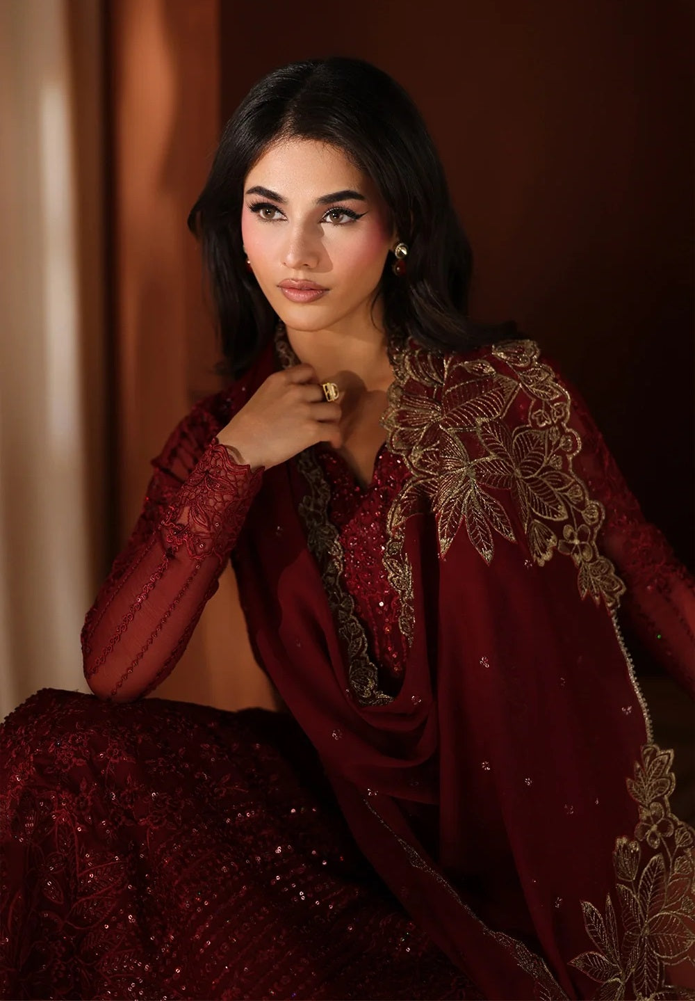 Azure Luxury Chiffon Embroidered 3Pc Unstitched Suit - Cherry Blossom