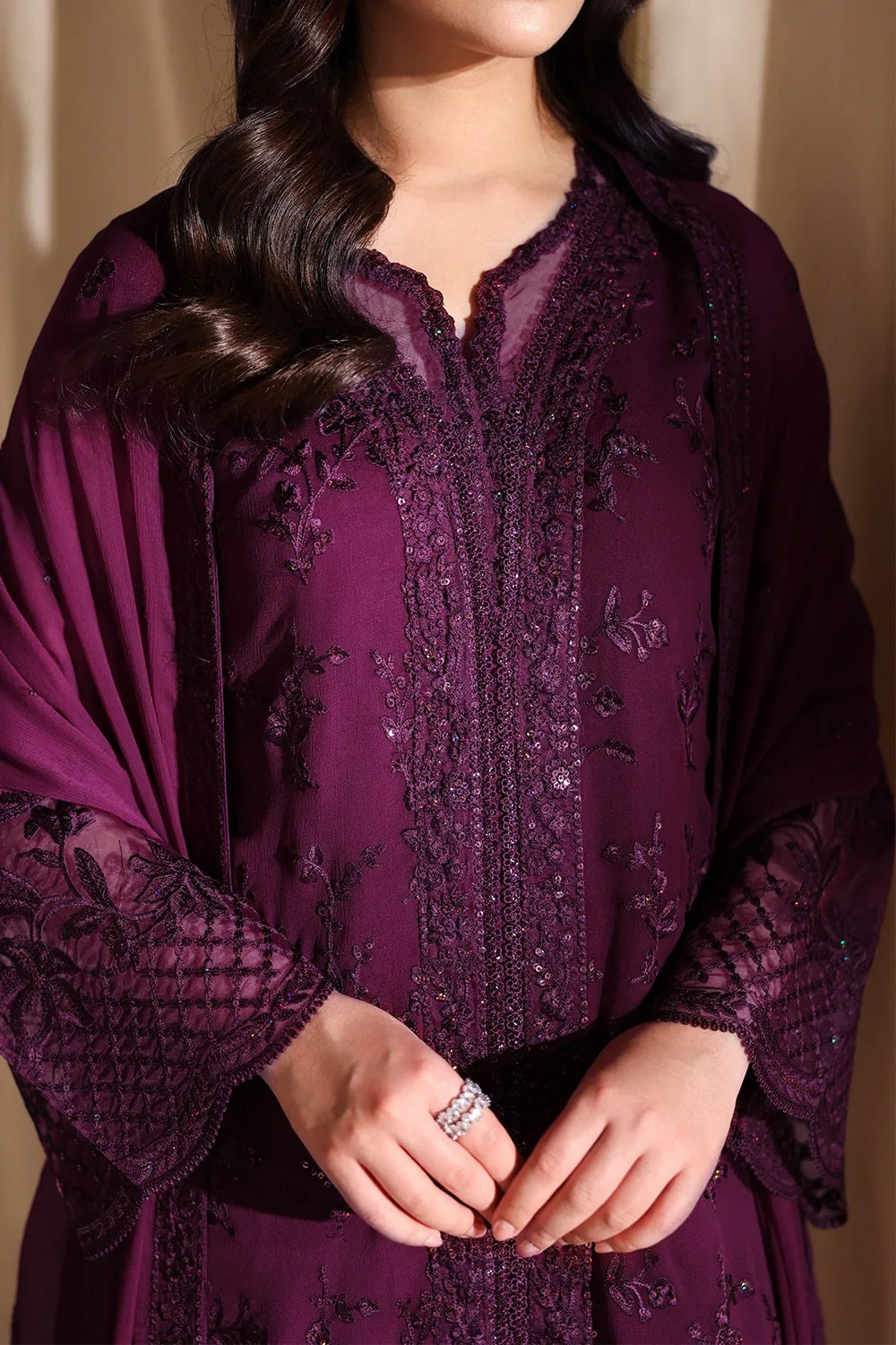 Azure Luxury Embroidered Chiffon Unstitched 3Pc Suit Garnelle
